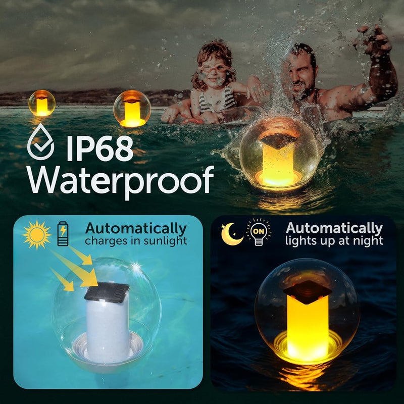 VISOFO Floating Lights Solar Powered Globes for Pool, Pond, Patio & Hot Tub – Outdoor Lanterns Look Like Candles or Torches, Fun Decorations & Cool Gifts for Adults, Pool Toys & Must-Have Decor - Image 2